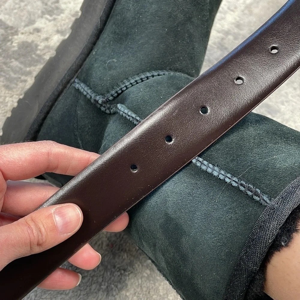 NWT Boconi Dark Brown Genuine Leather Belt Chrome Hardware Sz 42